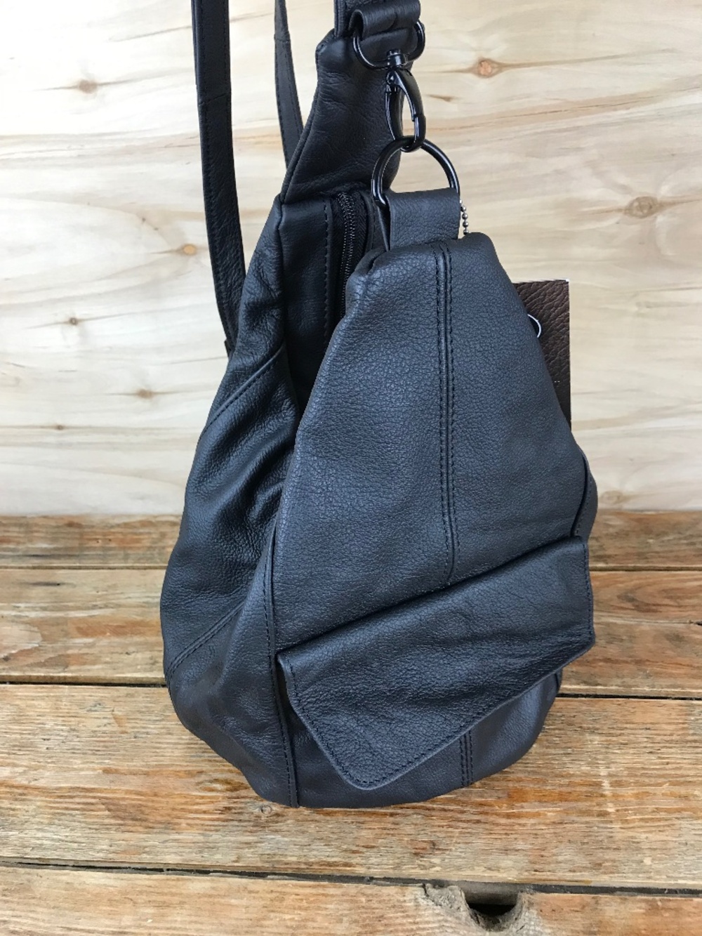 NEW Carroll Original Wear Black Cowhide Leather Sling‎ Shoulder Bag Purse NWT